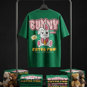Bunny Bear Oversized Graphic T-Shirt-Green