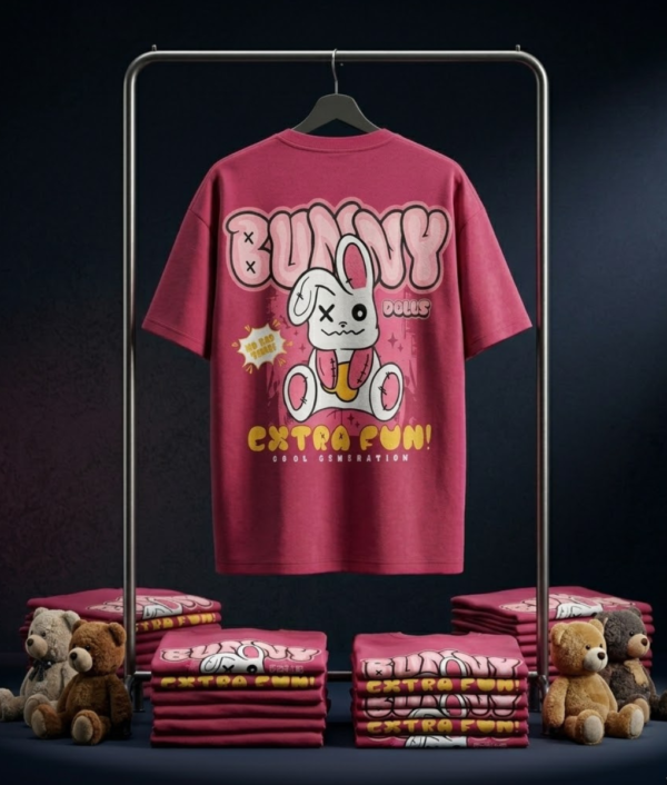Bunny Bear Oversized Graphic T-Shirt-Red
