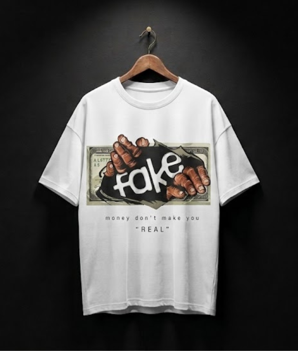 Fake Money Graphic Oversized T-Shirt-White