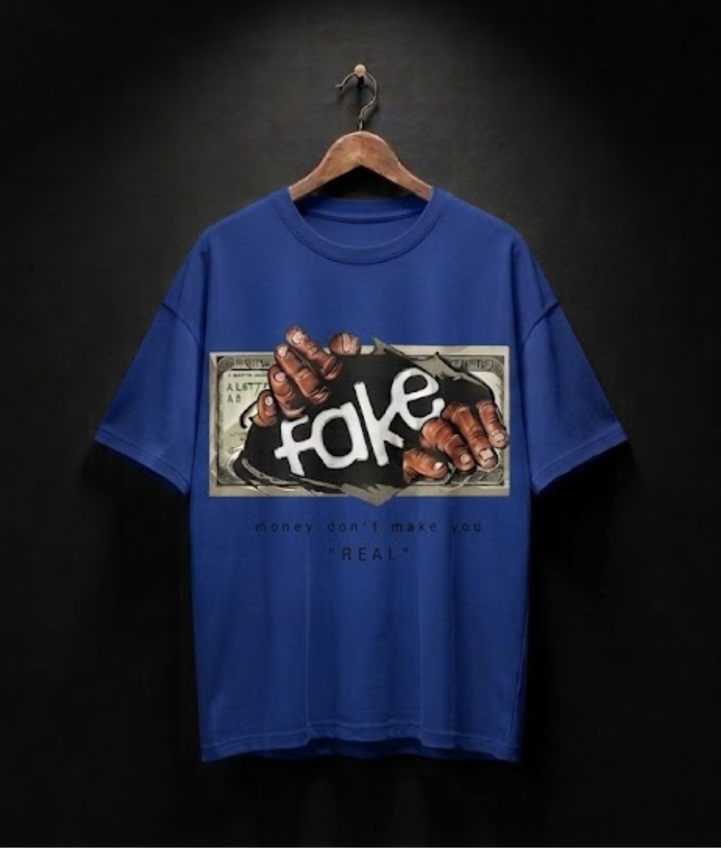 Fake Money Graphic Oversized T-Shirt-Blue