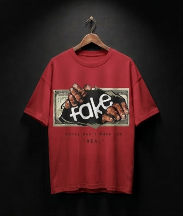 Fake Money Graphic Oversized T-Shirt-Red