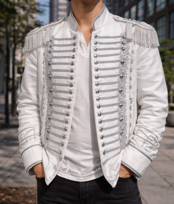 Jack White Cotton Embroidered Jacket-Front View