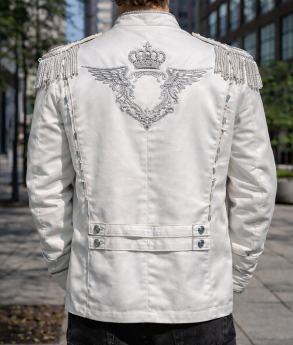 Jack White Cotton Embroidered Jacket-Back View