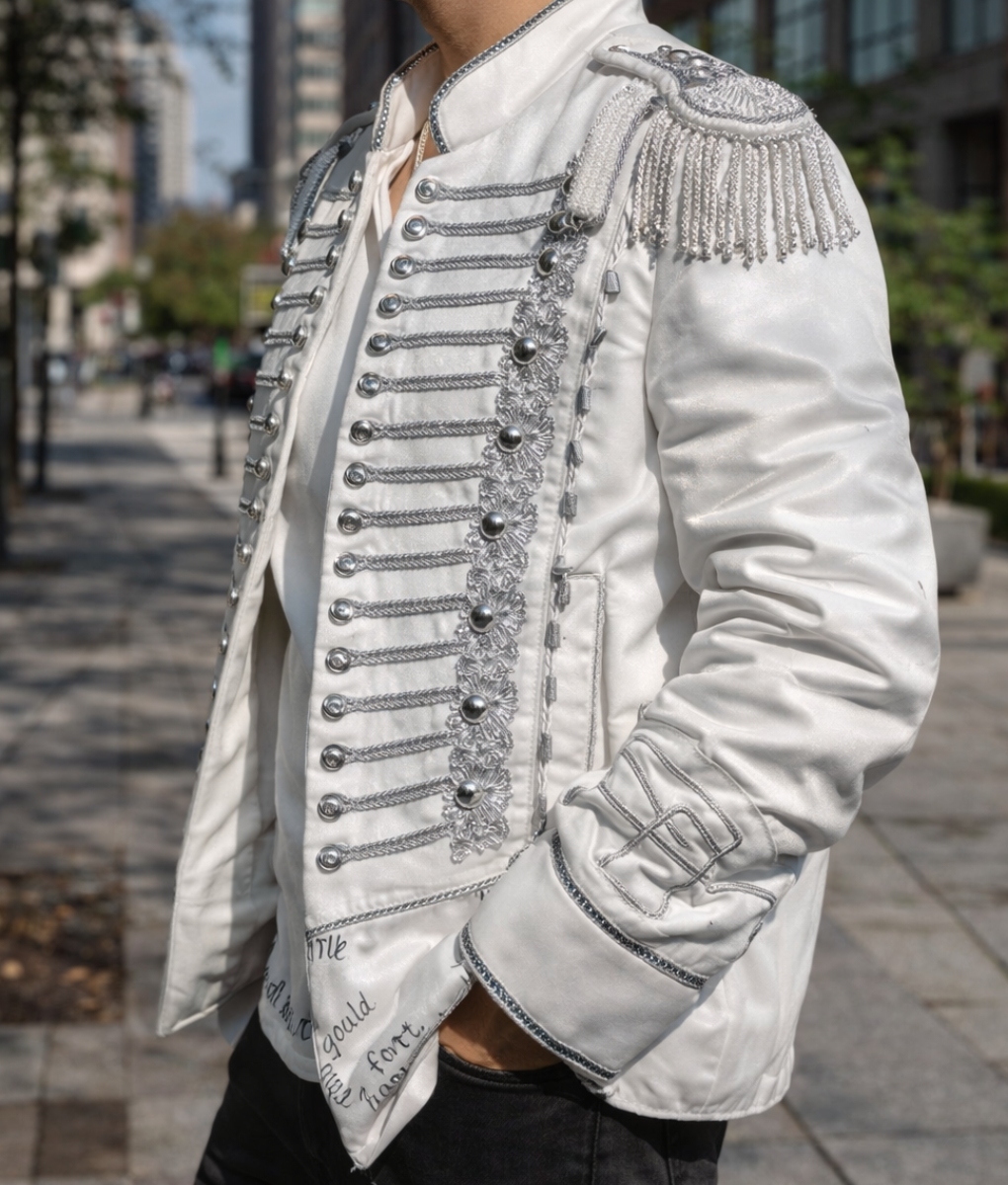 Jack White Cotton Embroidered Jacket-Side View