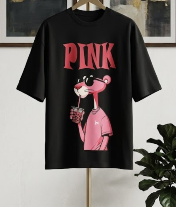 Pink Panther Graphic Oversized T-Shirt-Black