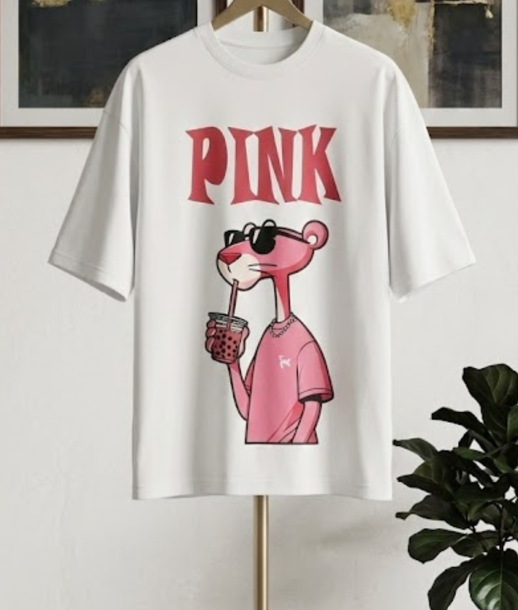 Pink Panther Graphic Oversized T-Shirt-White