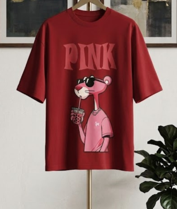 Pink Panther Graphic Oversized T-Shirt-Red