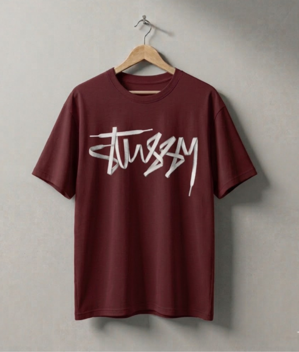 Stussy Style Oversized Graphic T-Shirt-Maroon