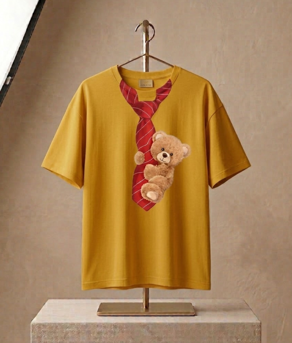 Teddy Tie Oversized Graphic T-Shirt-Yellow