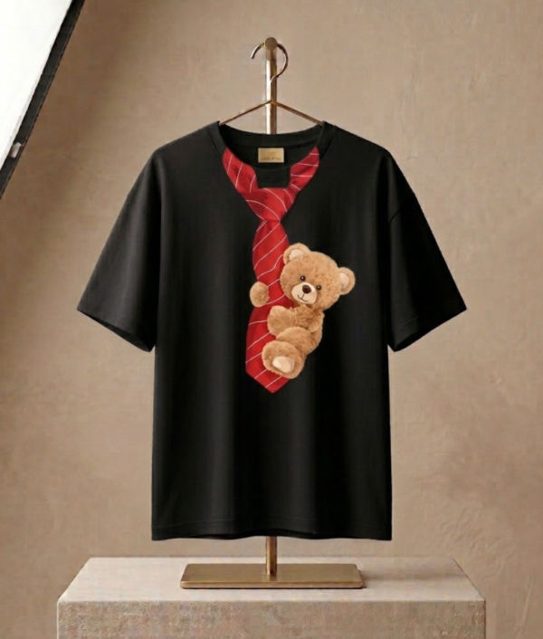 Teddy Tie Oversized Graphic T-Shirt- Black