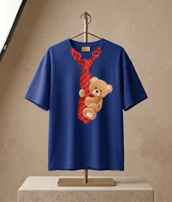 Teddy Tie Oversized Graphic T-Shirt-Blue