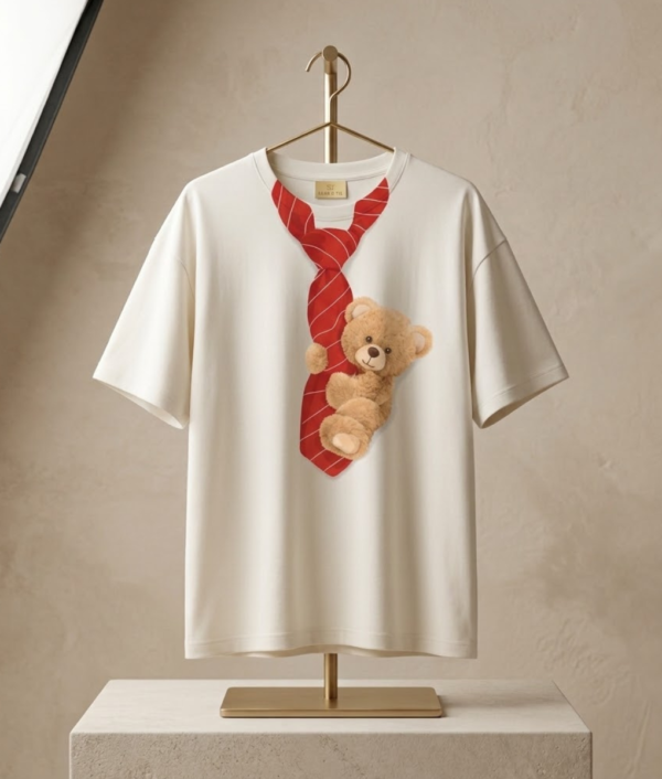 Teddy Tie Oversized Graphic T-Shirt-White