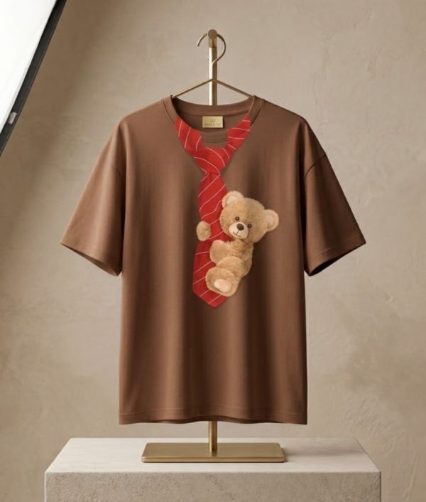Teddy Tie Oversized Graphic T-Shirt-Brown