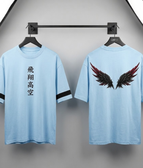 Wings Print Oversized Tshirt - Sky Blur